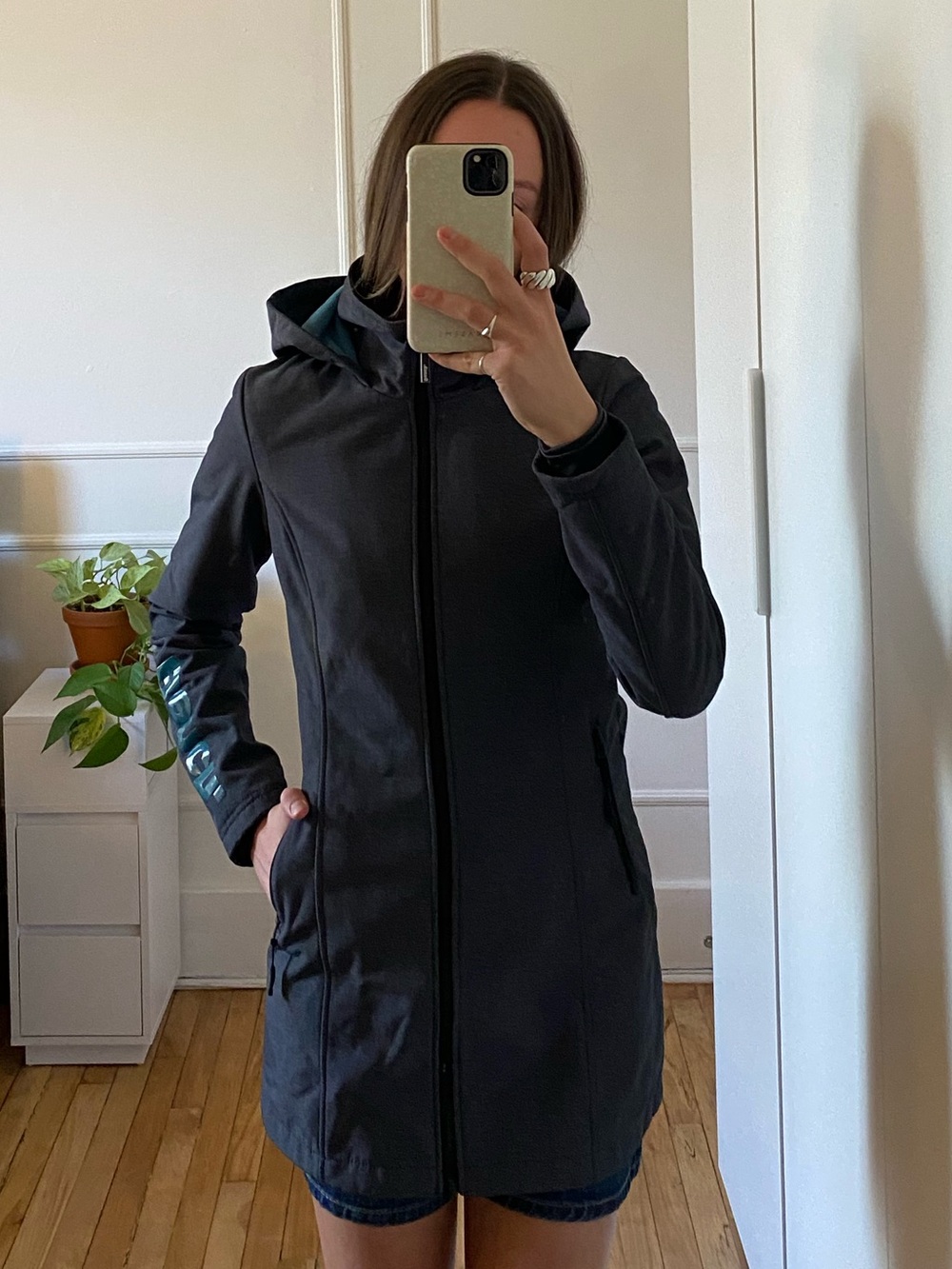 Women's Grey Hooded Long Coat Jacket